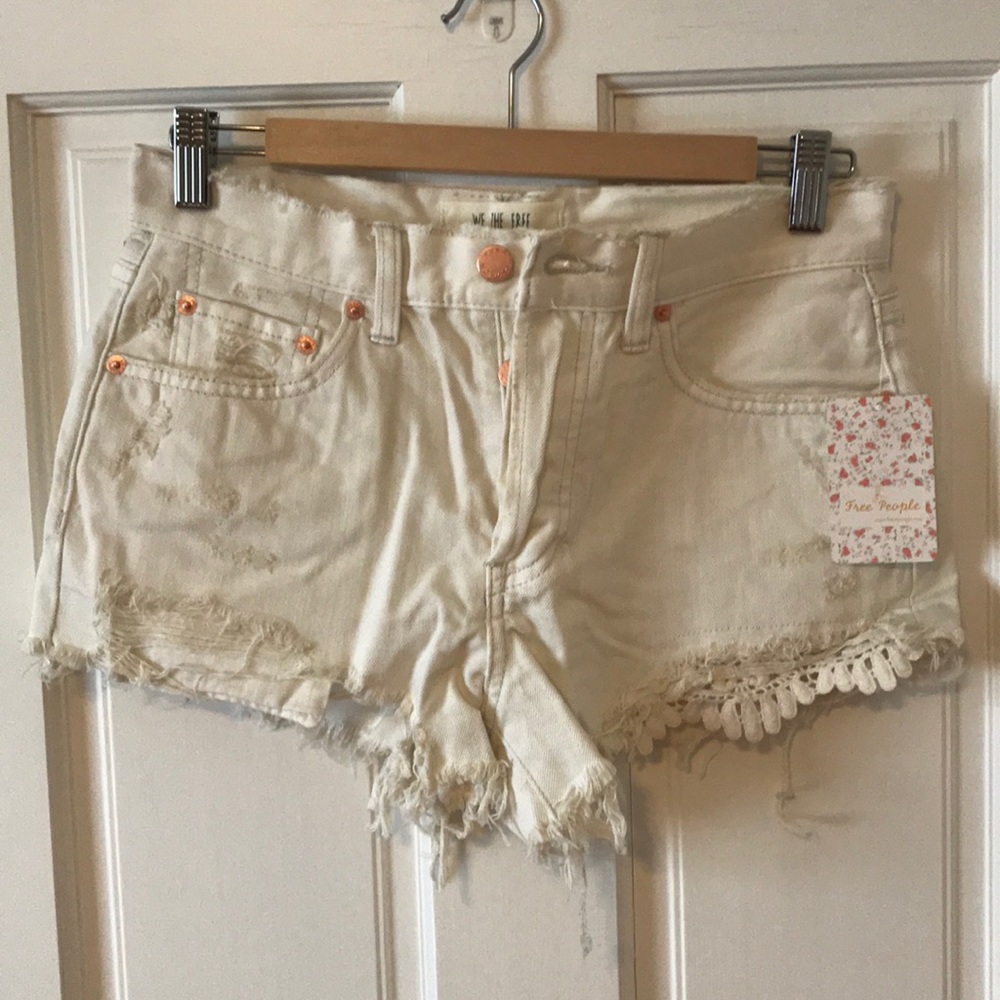 NWT: FP White Denim Shorts in Worn White